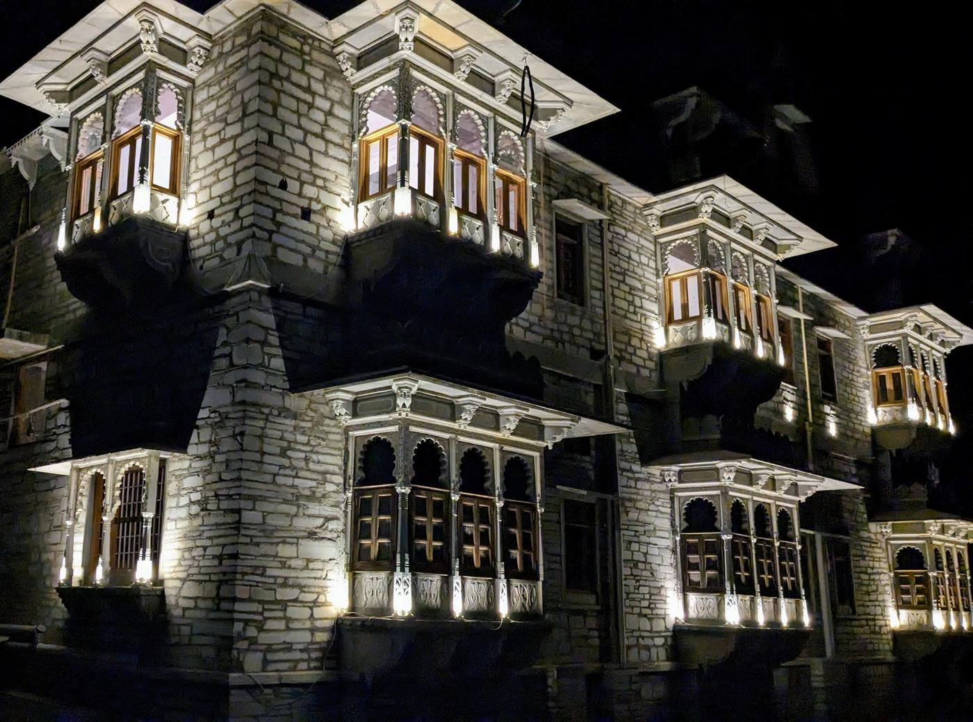 Illuminated facade at night
