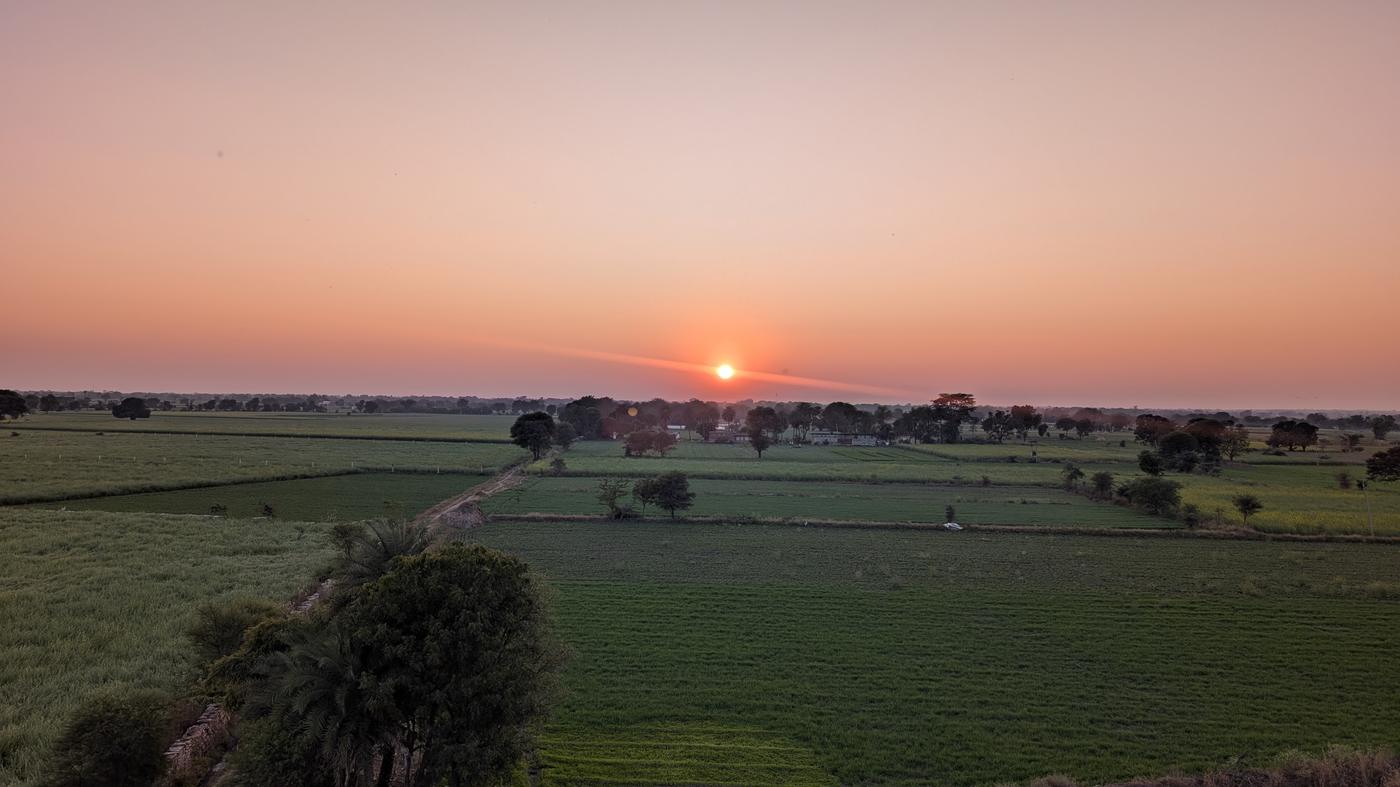 Sunrise over the surrounding fields